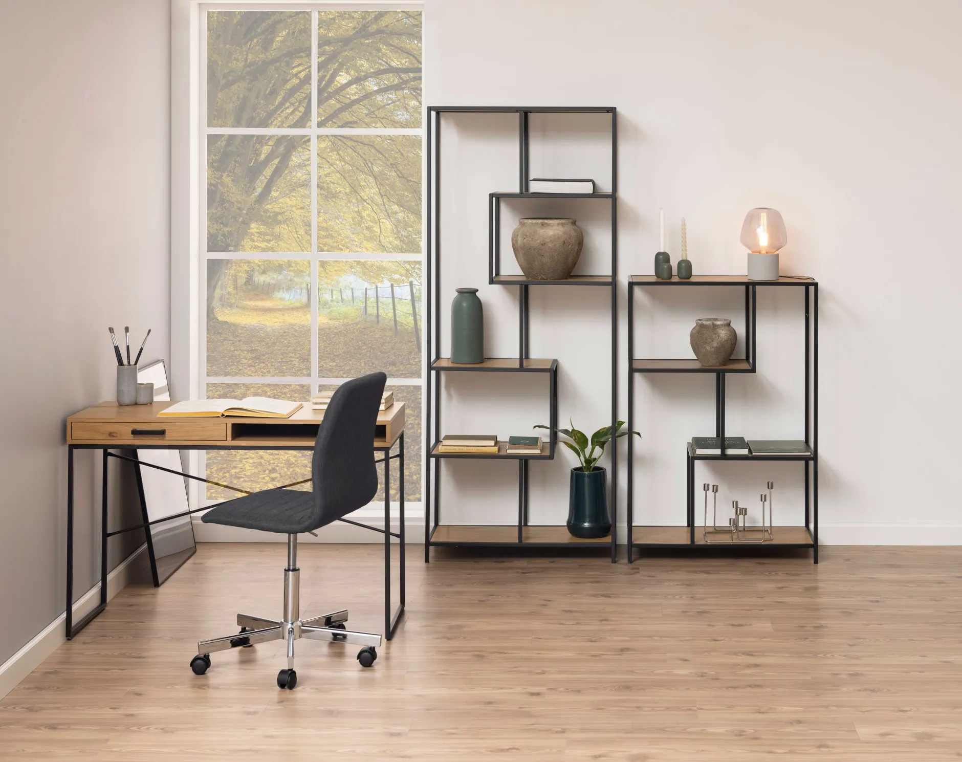 Dover Schreibtisch 110cm - mit Ablageschublade - Wildeiche