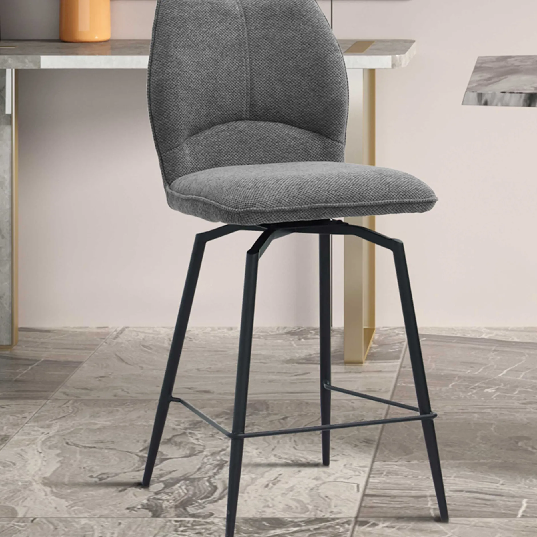Drehbarer Barhocker Lara | 48 x 56 x 103 cm | Design Grau