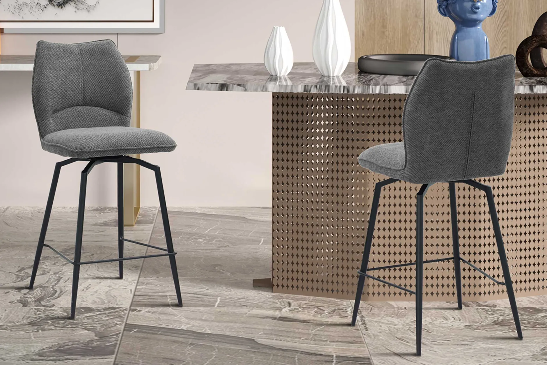 Drehbarer Barhocker Lara | 48 x 56 x 103 cm | Design Grau