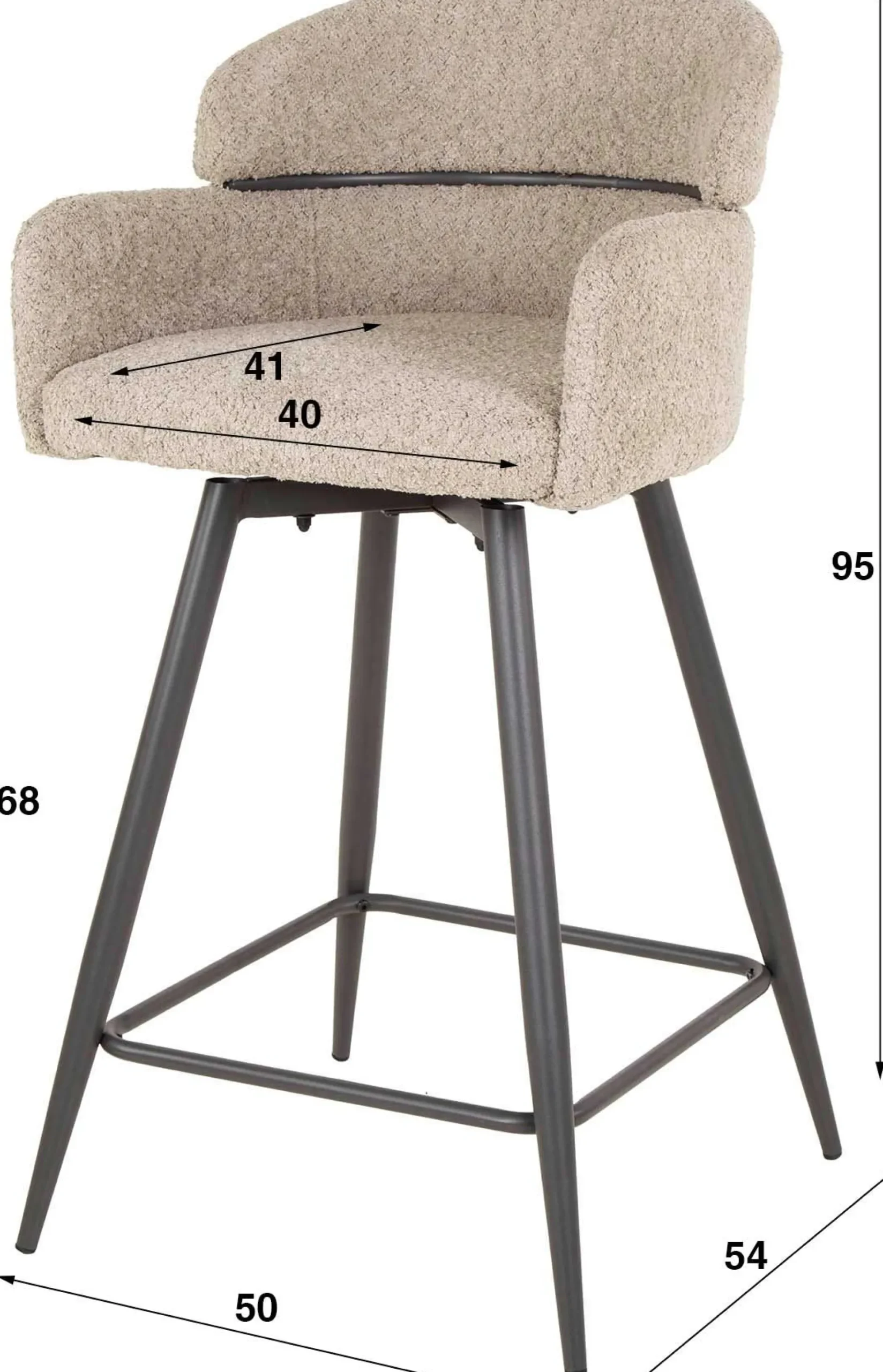 Drehbarer Barhocker Rachida - 50x54x95cm - beige Bouclé-Stoff
