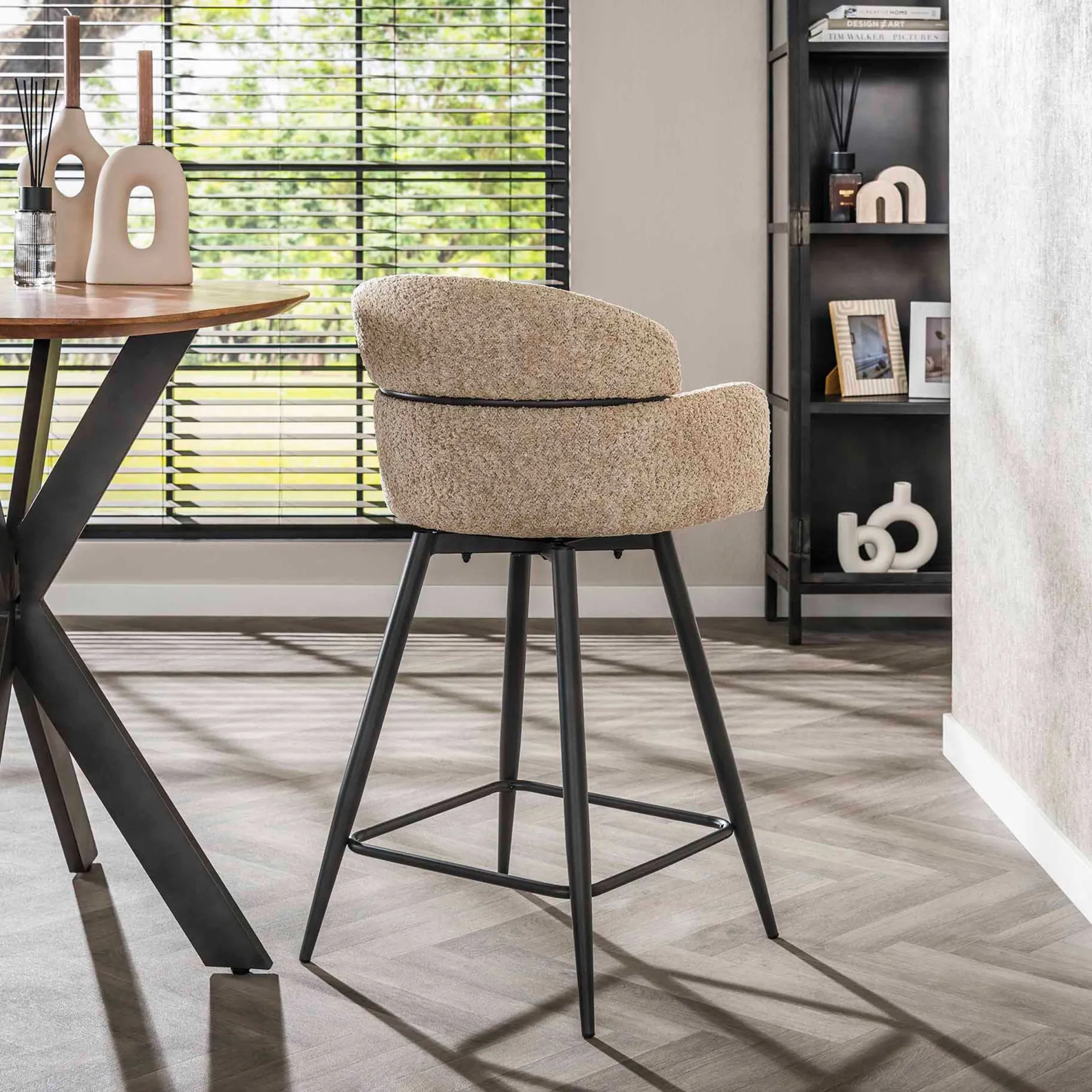 Drehbarer Barhocker Rachida - 50x54x95cm - beige Bouclé-Stoff