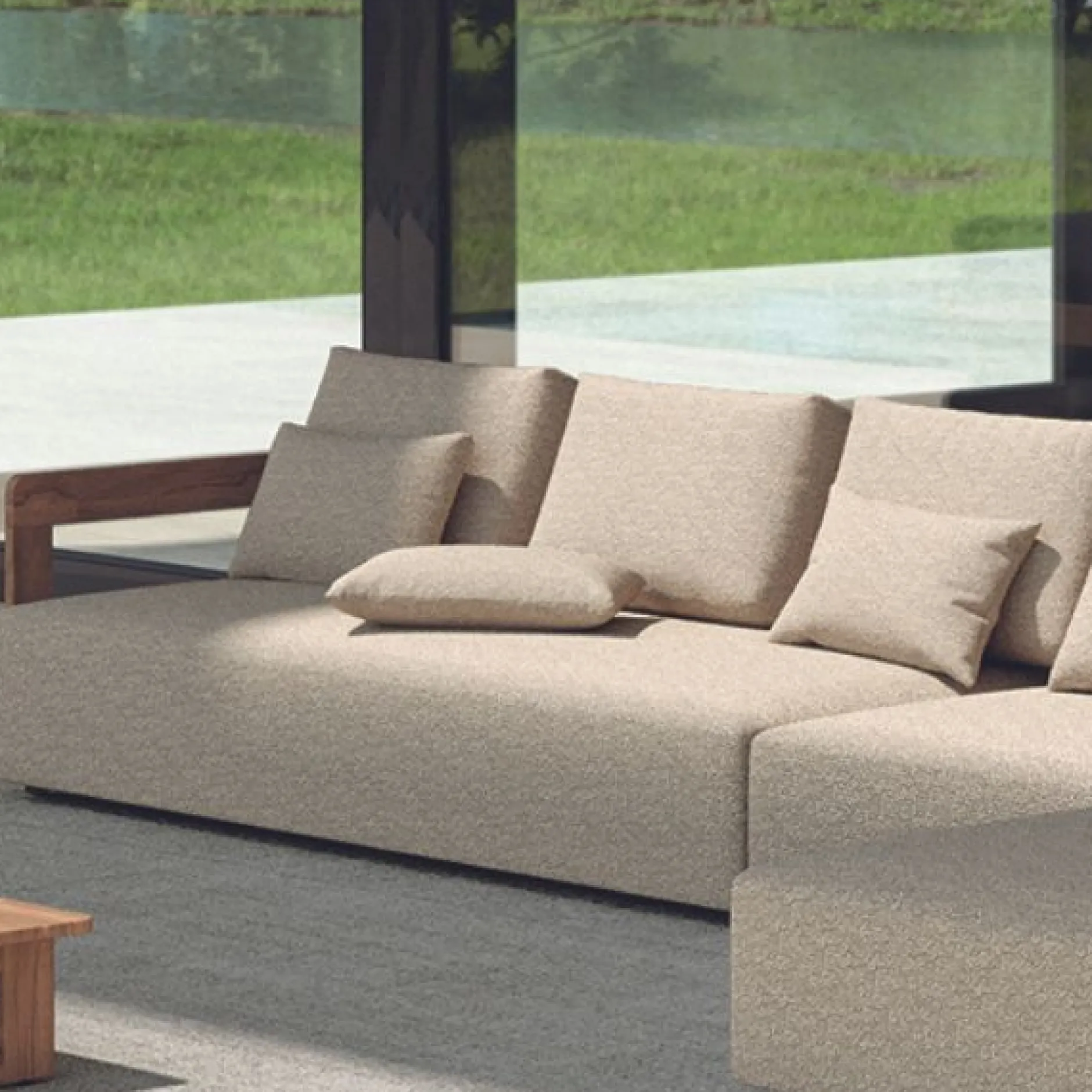 Dreisitzer Gartenbank Evanilson - Gescova - Beige Textileen - 208x100x58 cm