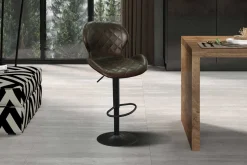 Dunkelbrauner Barhocker Malaga | Metallbeine und Vintage-PU-Polsterung
