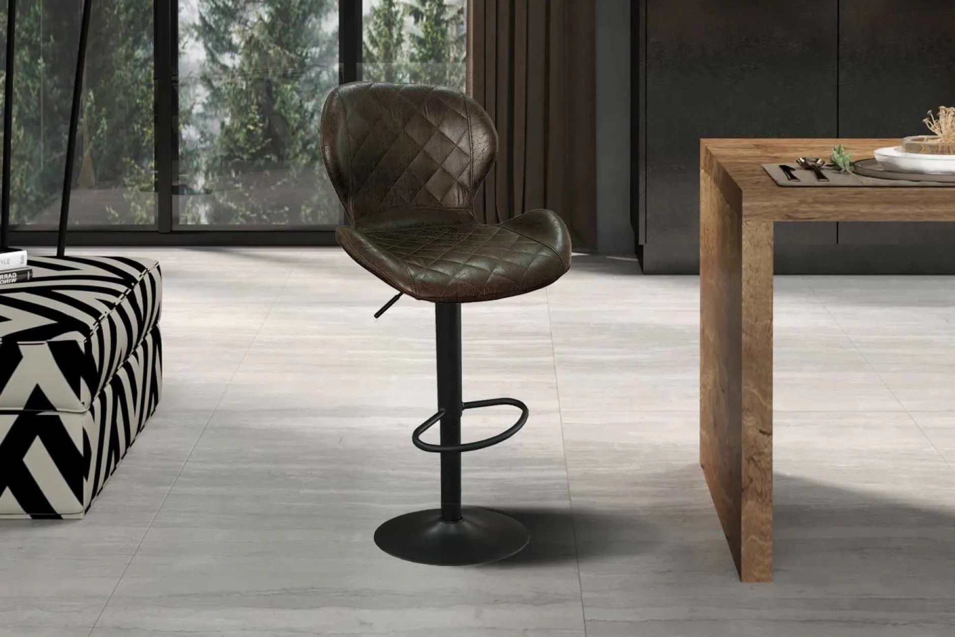 Dunkelbrauner Barhocker Malaga | Metallbeine und Vintage-PU-Polsterung