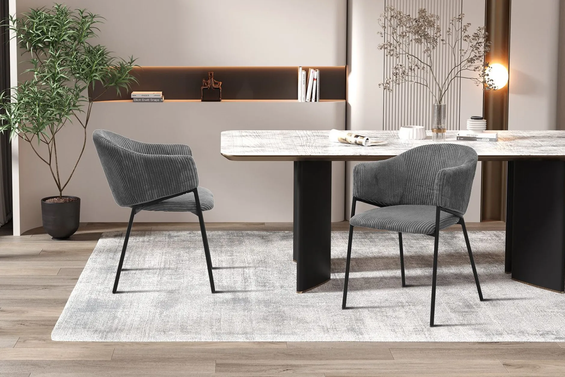 Dunkelgrauer Kordstuhl mit Metallbeinen | H-H 78 x B-L 54 x T-P 62 cm
