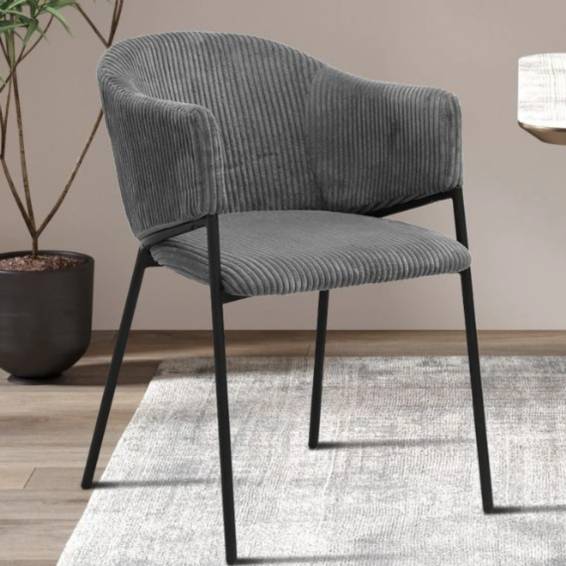 Dunkelgrauer Kordstuhl mit Metallbeinen | H-H 78 x B-L 54 x T-P 62 cm
