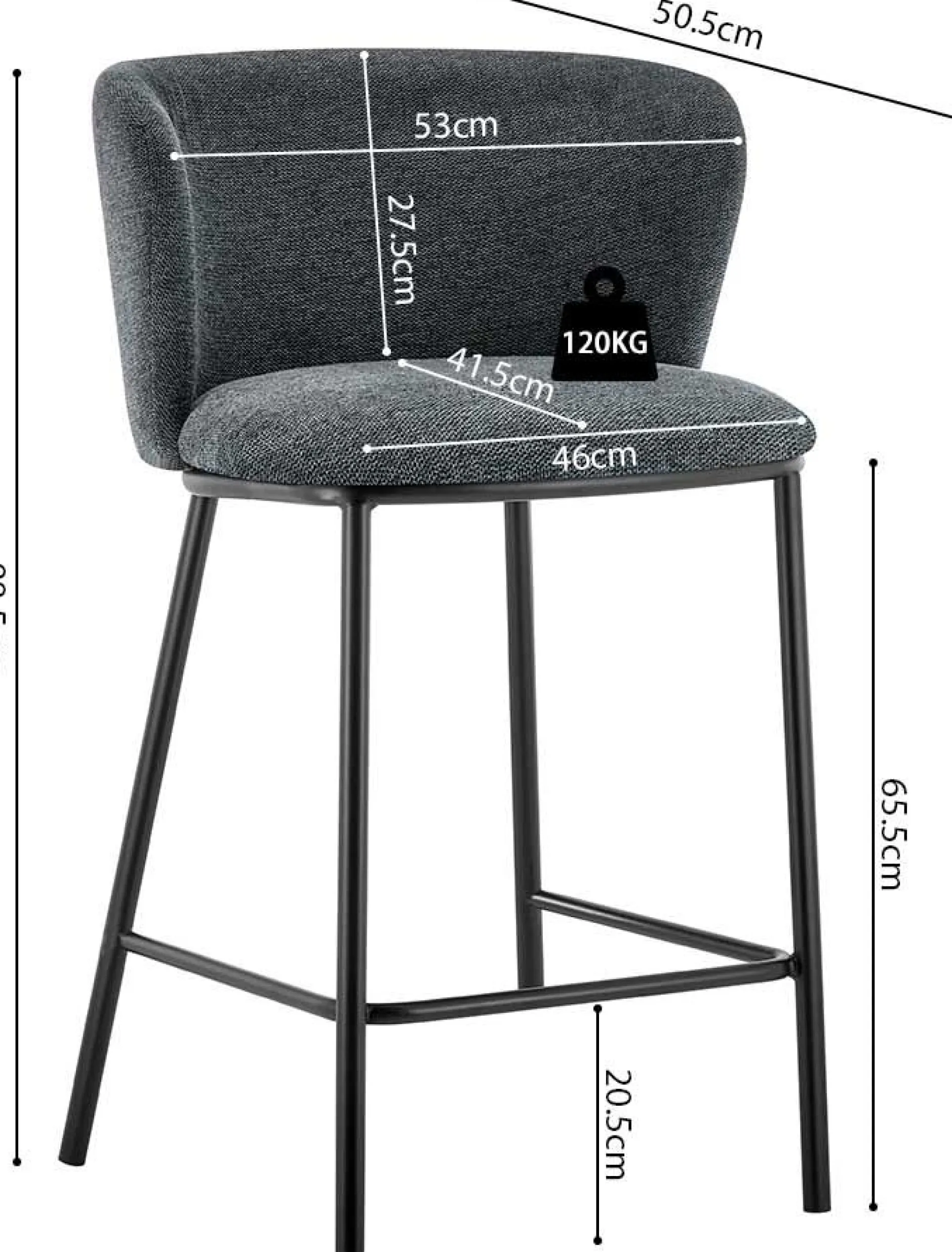 Dunkelgrauer Stoff-Barhocker Arthur | Metallbeine | 88,5x53x50,5cm