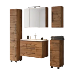 DusanBadezimmer : Säulenschrank, Spiegelschrank, Waschtischschrank, Hängeschränke - wotan oak