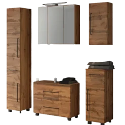 DusanBadezimmer : Säulenschrank, Spiegelschrank, Waschtischunterschrank, Hängeschränke - wotan oak