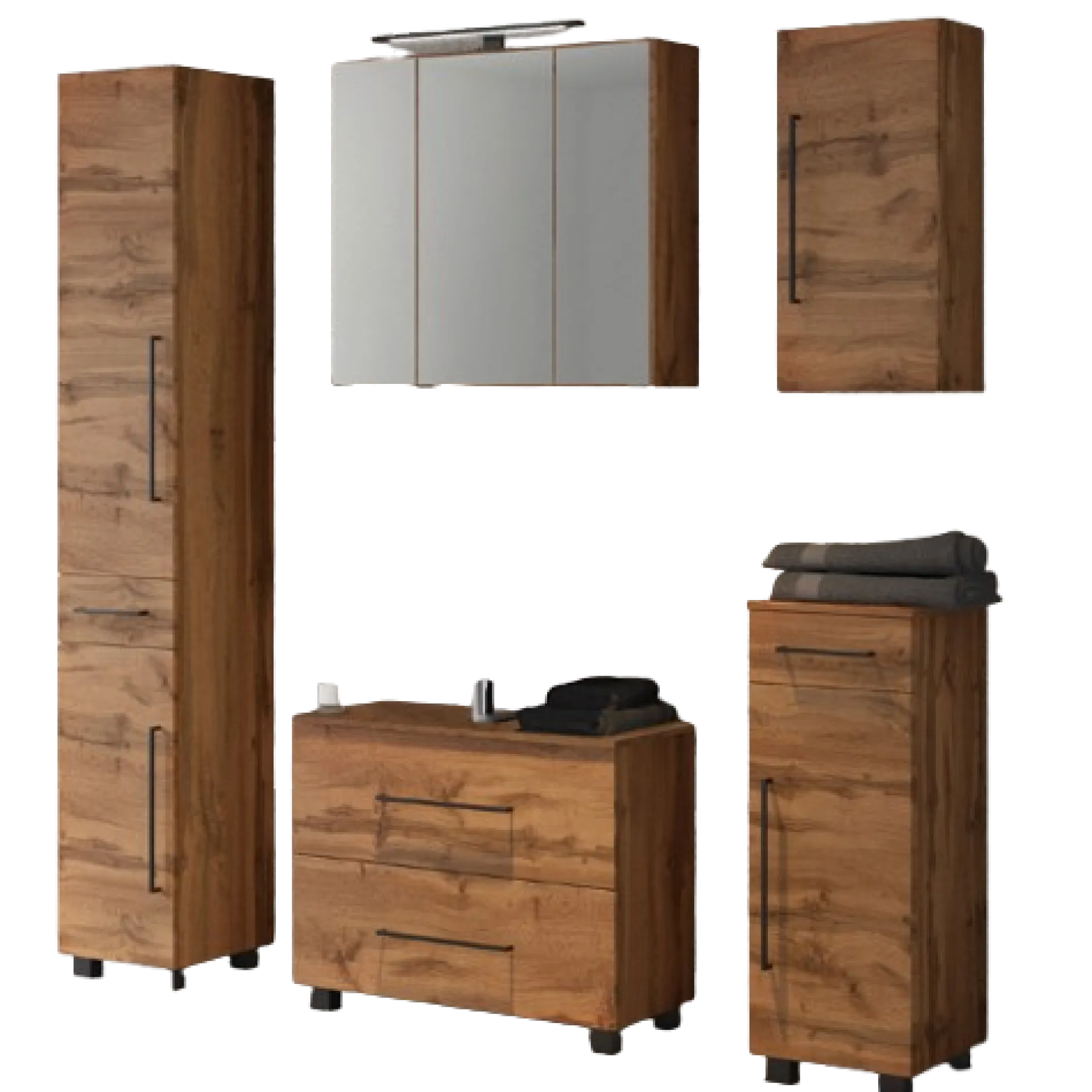 DusanBadezimmer : Säulenschrank, Spiegelschrank, Waschtischunterschrank, Hängeschränke - wotan oak
