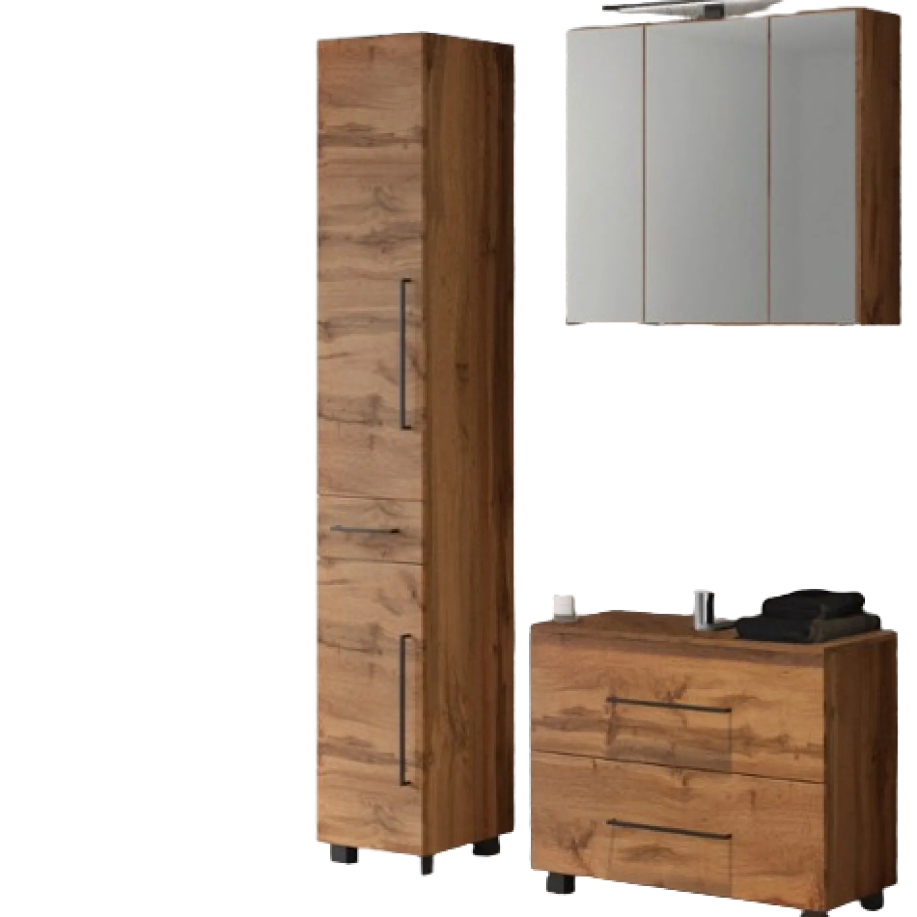 DusanBadezimmer : Säulenschrank, Spiegelschrank, Waschtischunterschrank - wotan Eiche