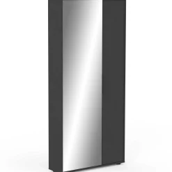 Ebony Schuhschrank 83x24x178cm - mit Spiegel - schwarz