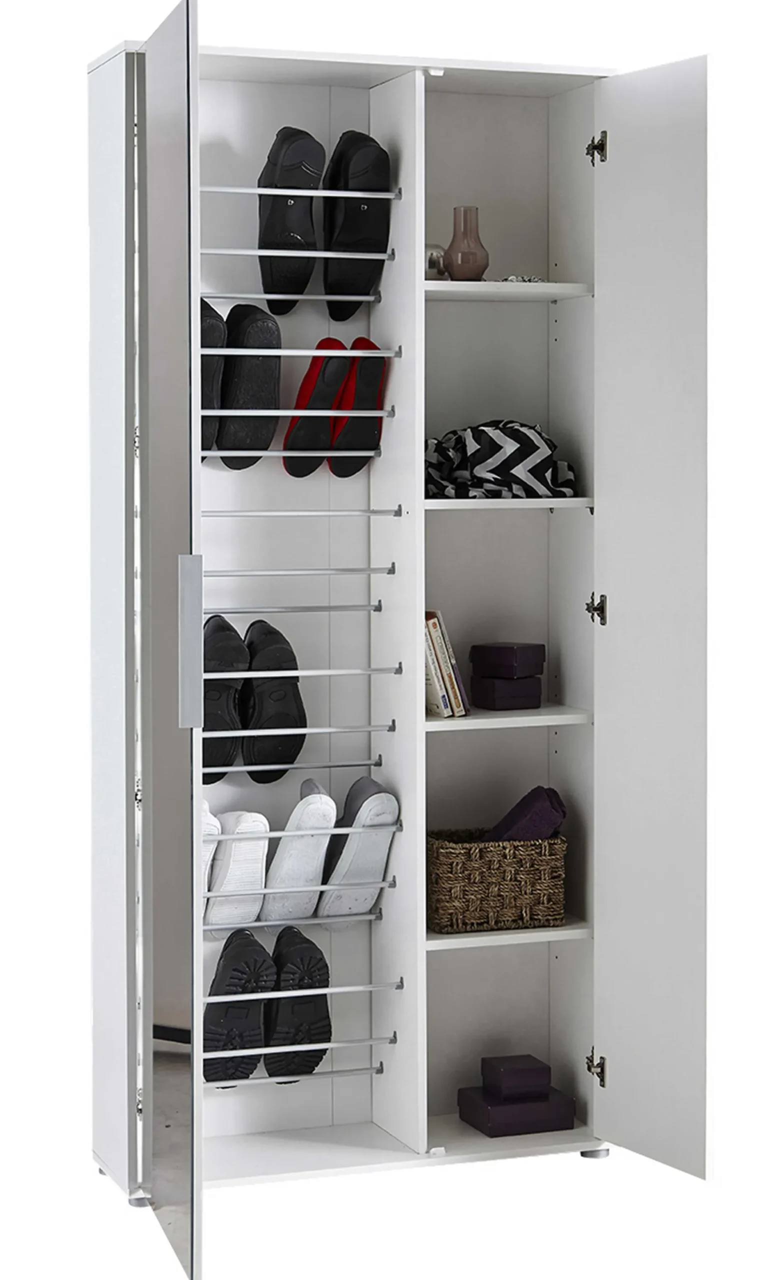 Ebony Schuhschrank 83x24x178cm - mit Spiegel - weiß