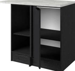 Eckschrank Küche Anna - 100x60x87cm - 1 Tür - schwarzes Eichendekor/weißer Stein