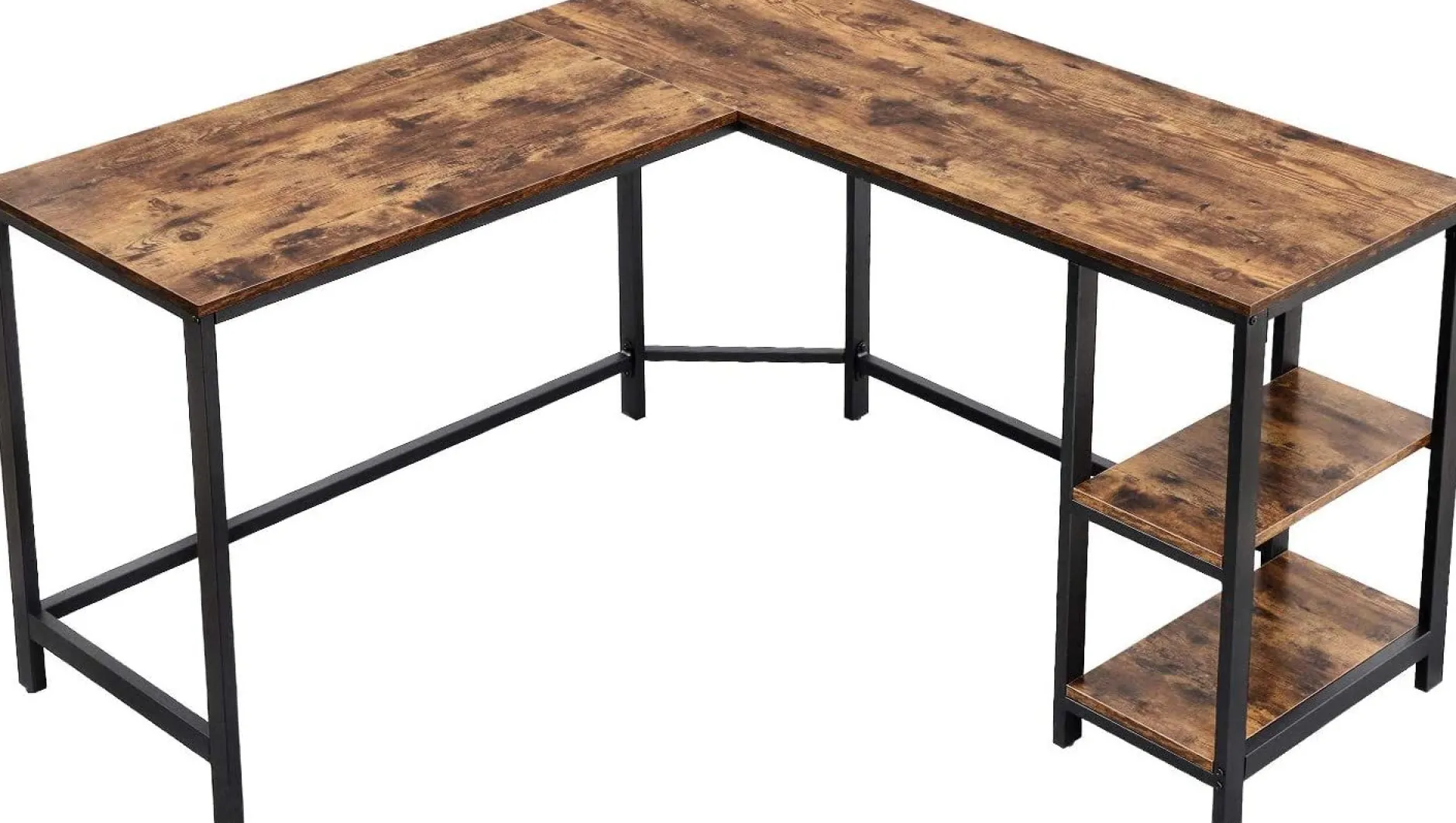 Eckschreibtisch Fabrice 138cm 2 Ablagen - rustikal braun/schwarz