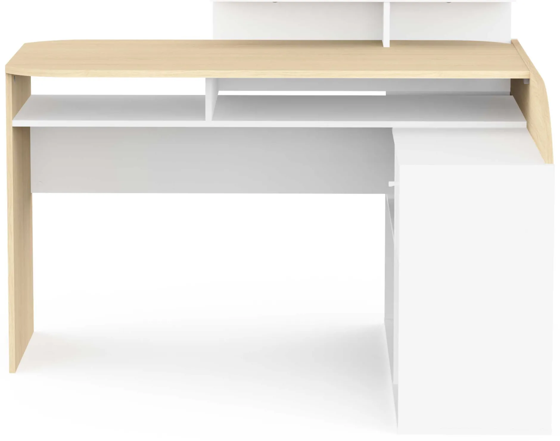 Eckschreibtisch Kemo - 108x128x90cm - mit Stauraum - Eiche Dekor/Weiß