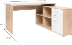 Eckschreibtisch Lanzini mit 2 Schubladen und 1 Tür - Sonoma Eiche/Weiß