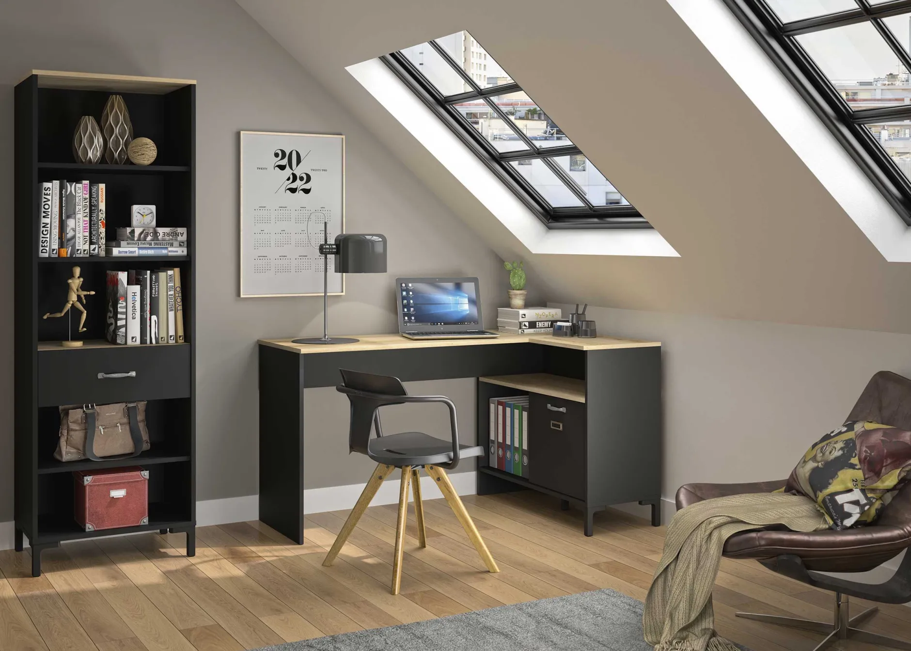 Eckschreibtisch Manchester | 136 x 88 x 73 cm | Eiche Helvezia Design