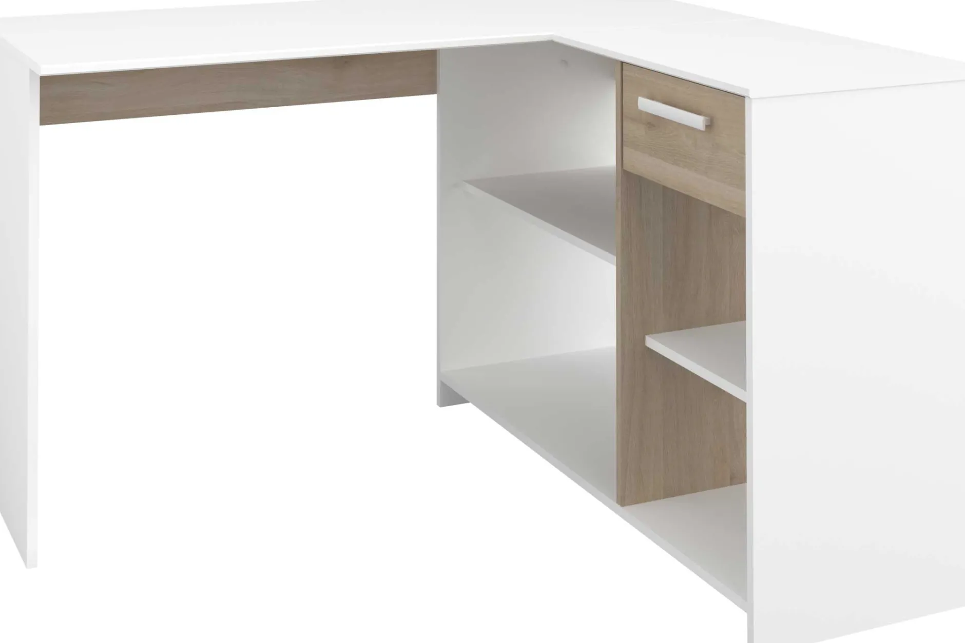 Eckschreibtisch Sil - 121x111x75cm - mit Stauraum - Eiche Dekor/Weiß