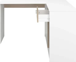 Eckschreibtisch Sil - 121x111x75cm - mit Stauraum - Eiche Dekor/Weiß