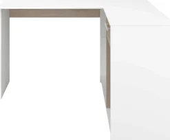 Eckschreibtisch Sil - 121x111x75cm - mit Stauraum - Eiche Dekor/Weiß