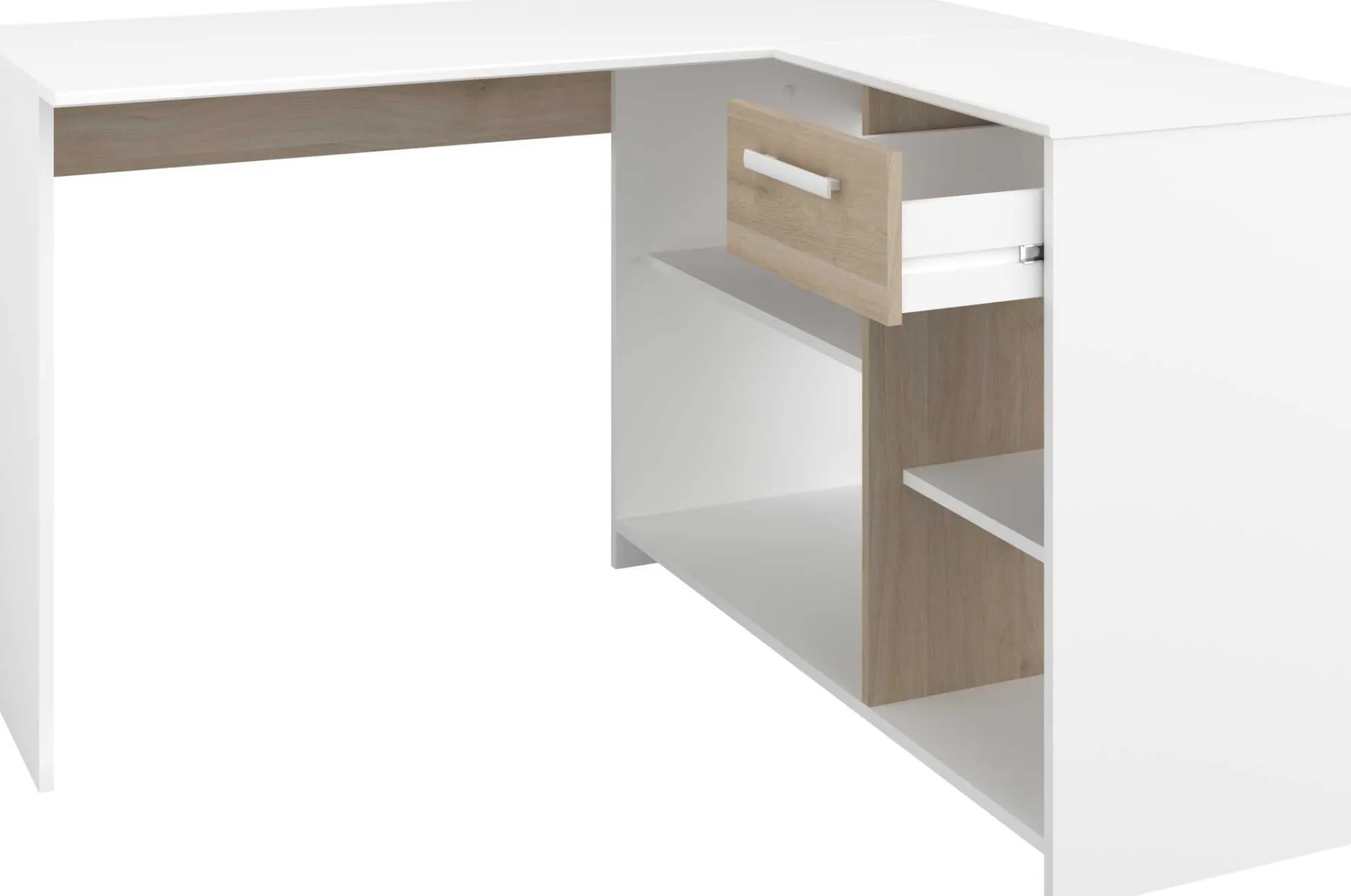 Eckschreibtisch Sil - 121x111x75cm - mit Stauraum - Eiche Dekor/Weiß