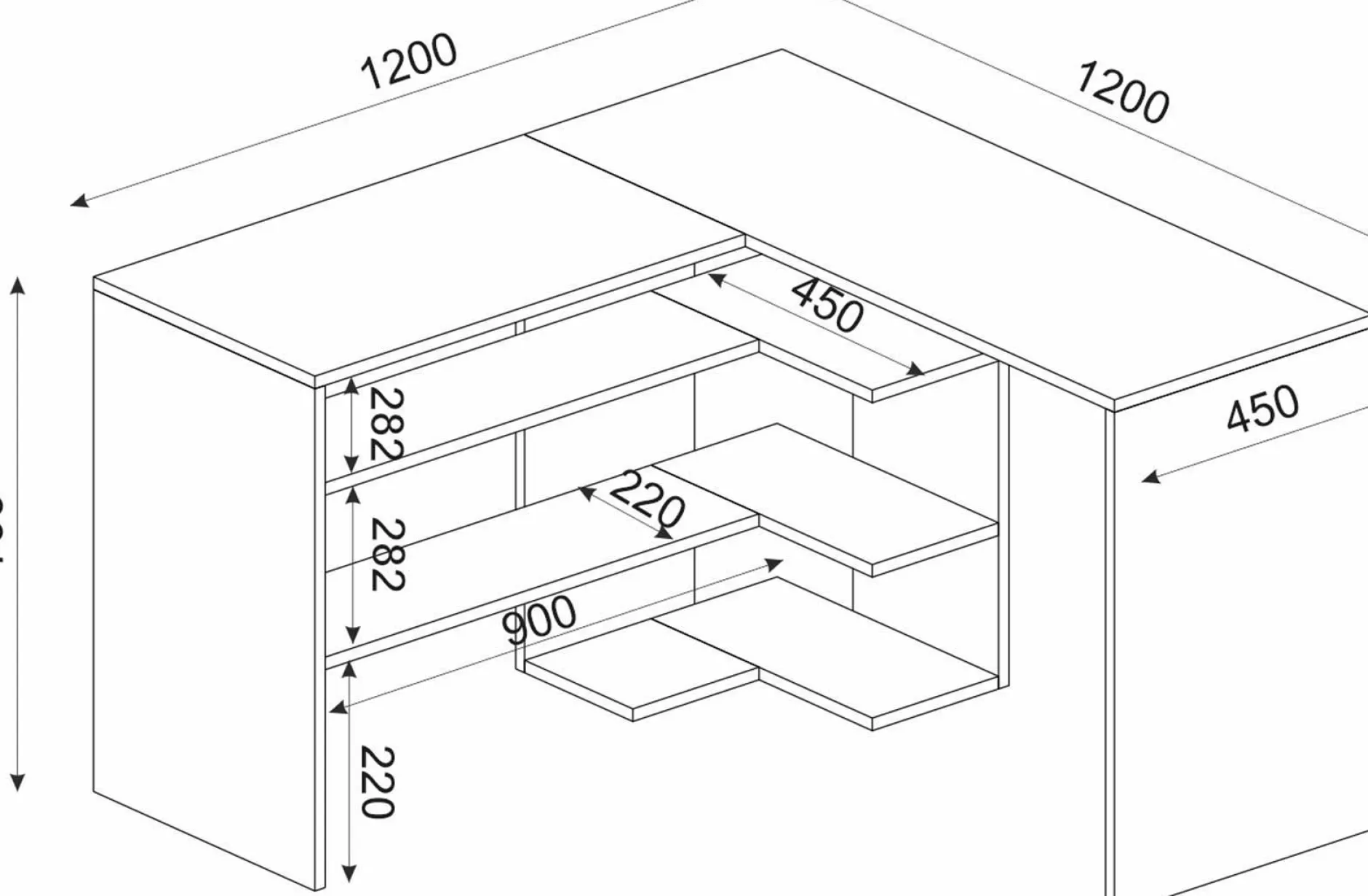 Eckschreibtisch Stylo - 120x45x74cm - mit Stauraum - Eiche Dekor/anthrazit