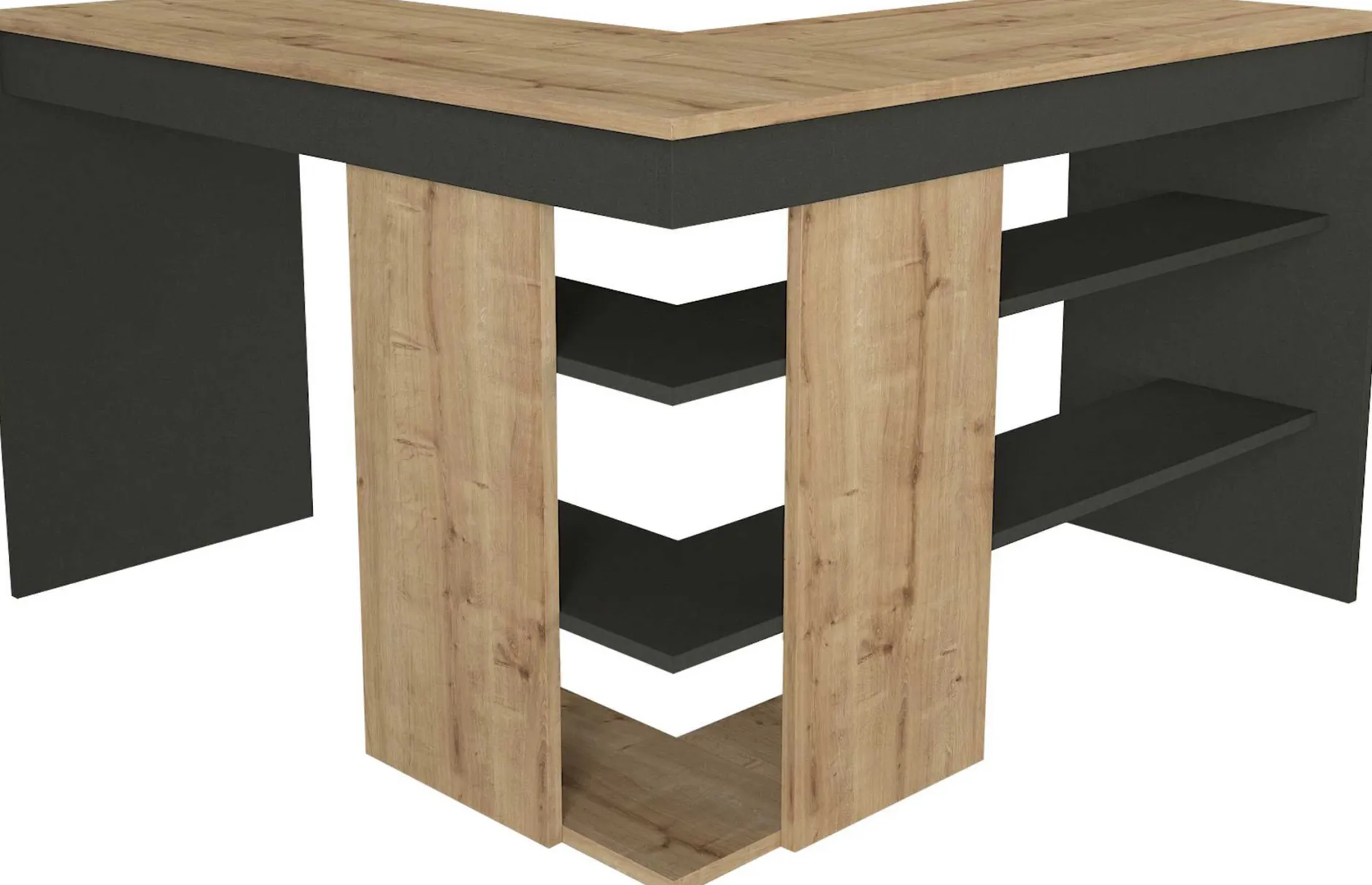 Eckschreibtisch Stylo - 120x45x74cm - mit Stauraum - Eiche Dekor/anthrazit