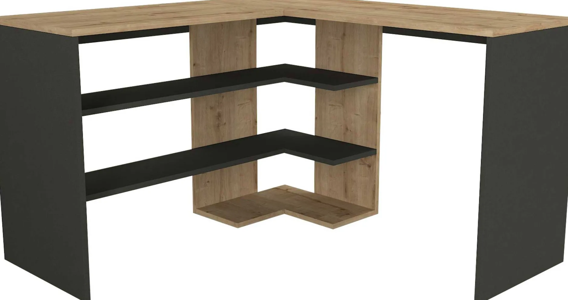 Eckschreibtisch Stylo - 120x45x74cm - mit Stauraum - Eiche Dekor/anthrazit