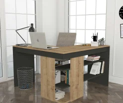 Eckschreibtisch Stylo - 120x45x74cm - mit Stauraum - Eiche Dekor/anthrazit