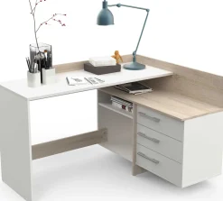 Eckschreibtisch Thalita-Eiche gebürstet/weiß matt