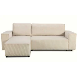 Ecksofa Josh links - mit Stauraum - beige gerippter Samt