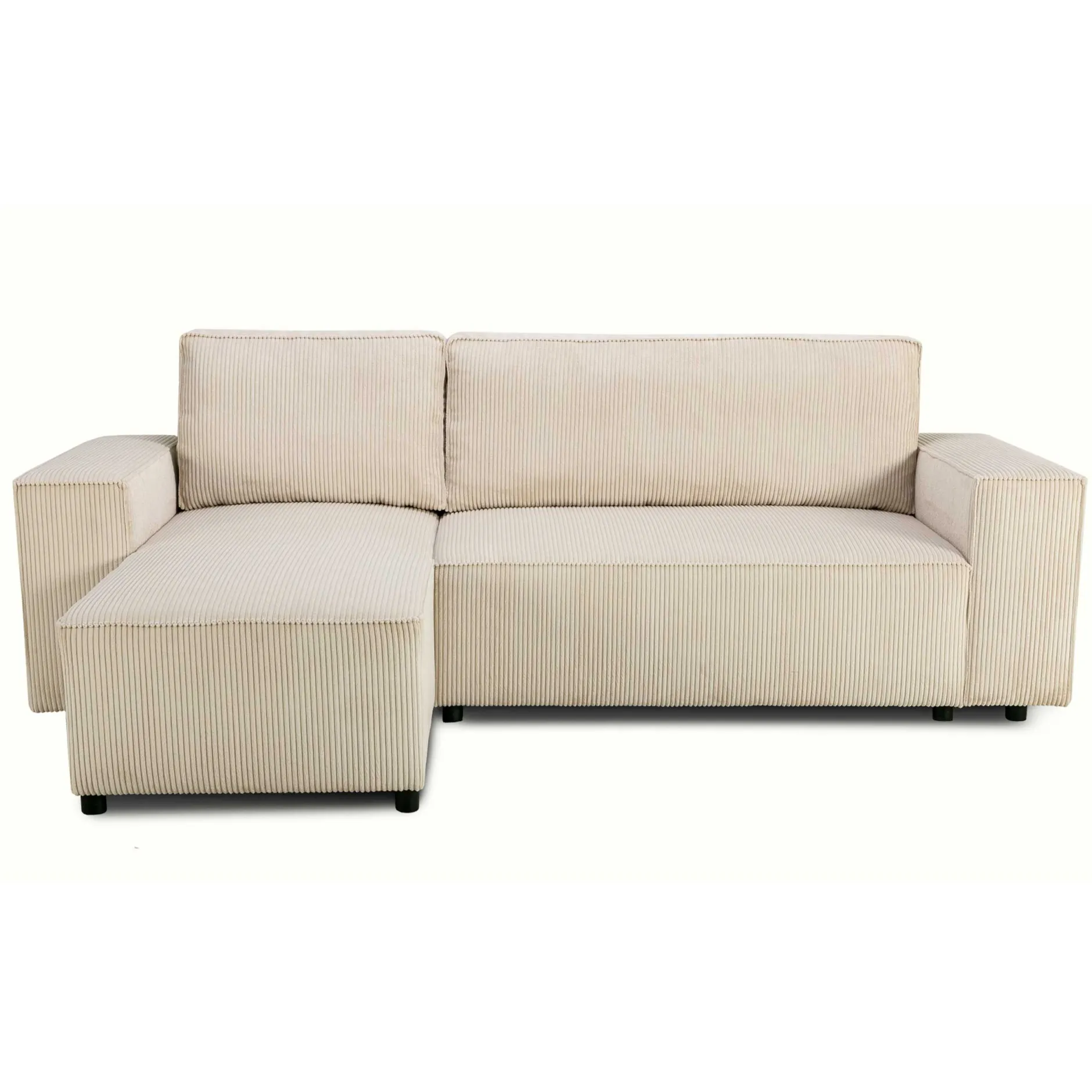 Ecksofa Josh links - mit Stauraum - beige gerippter Samt