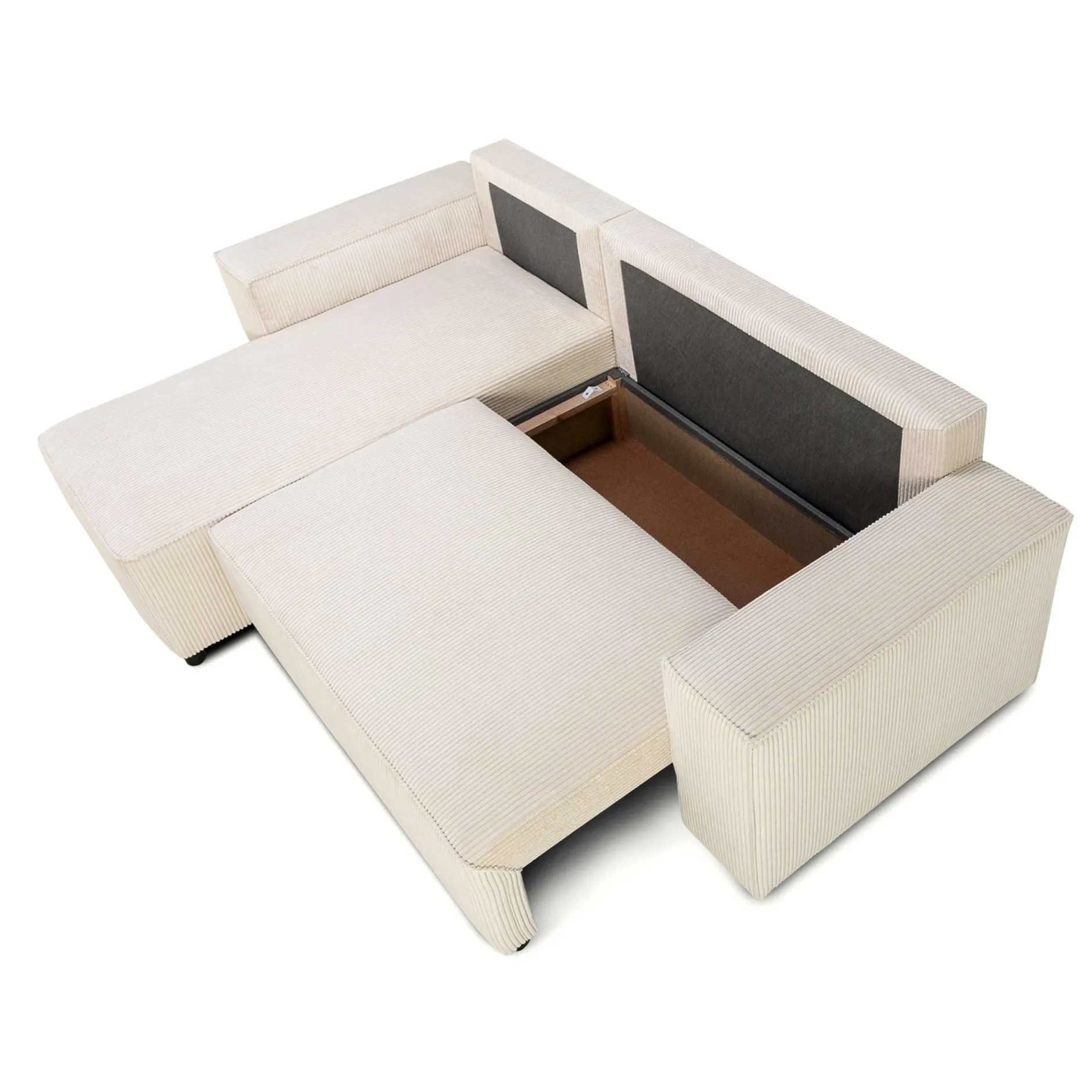 Ecksofa Josh links - mit Stauraum - beige gerippter Samt