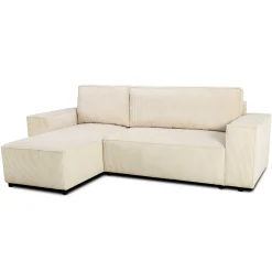 Ecksofa Josh links - mit Stauraum - beige gerippter Samt