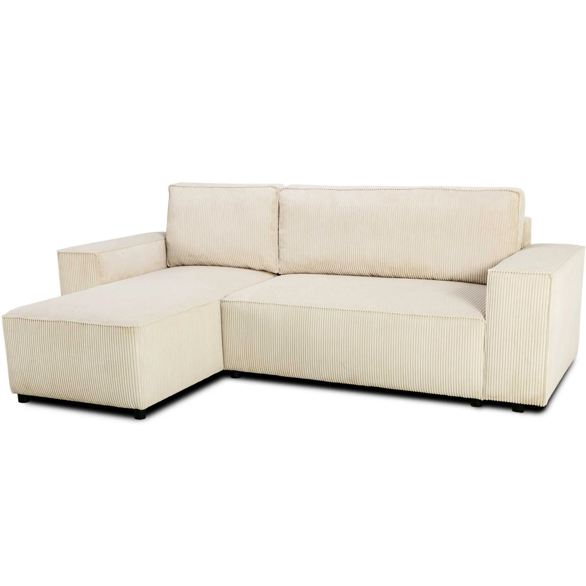 Ecksofa Josh links - mit Stauraum - beige gerippter Samt