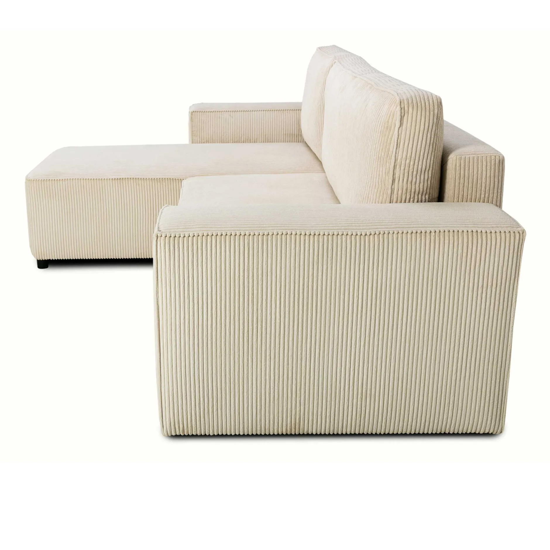 Ecksofa Josh links - mit Stauraum - beige gerippter Samt