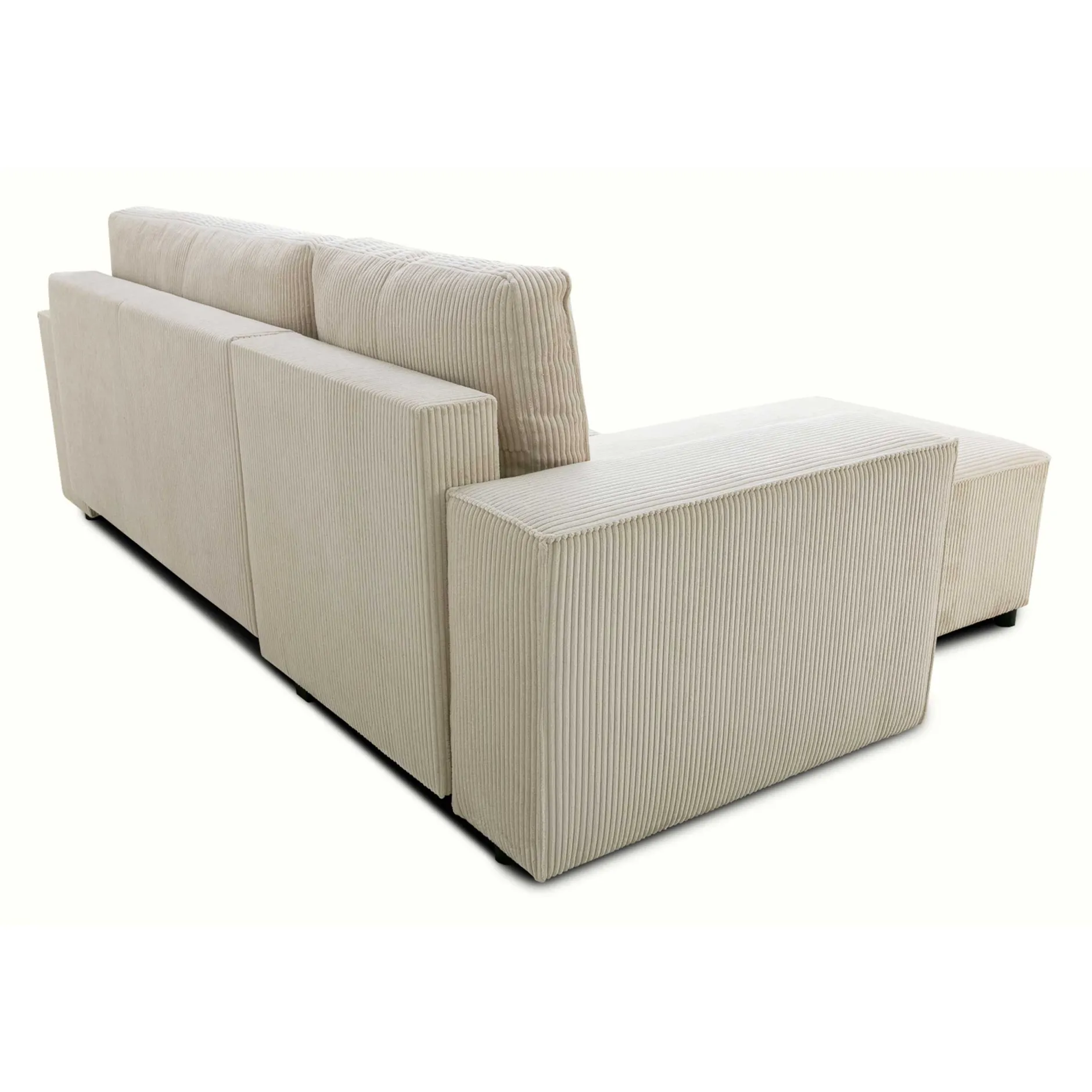 Ecksofa Josh links - mit Stauraum - beige gerippter Samt