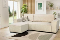 Ecksofa Josh links - mit Stauraum - beige gerippter Samt