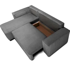 Ecksofa Josh links - mit Stauraum - anthrazit gerippter Samt
