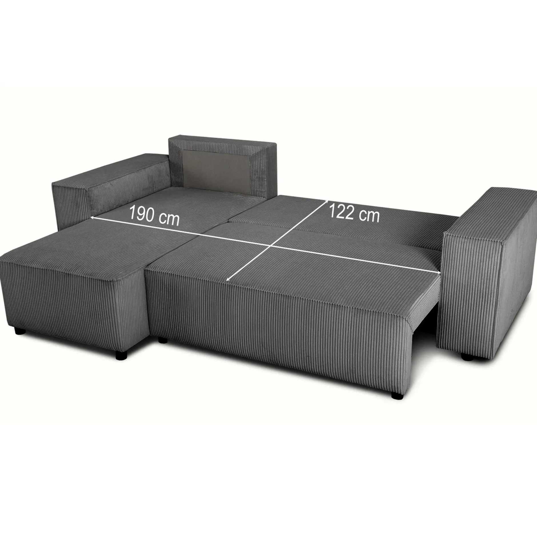 Ecksofa Josh links - mit Stauraum - anthrazit gerippter Samt
