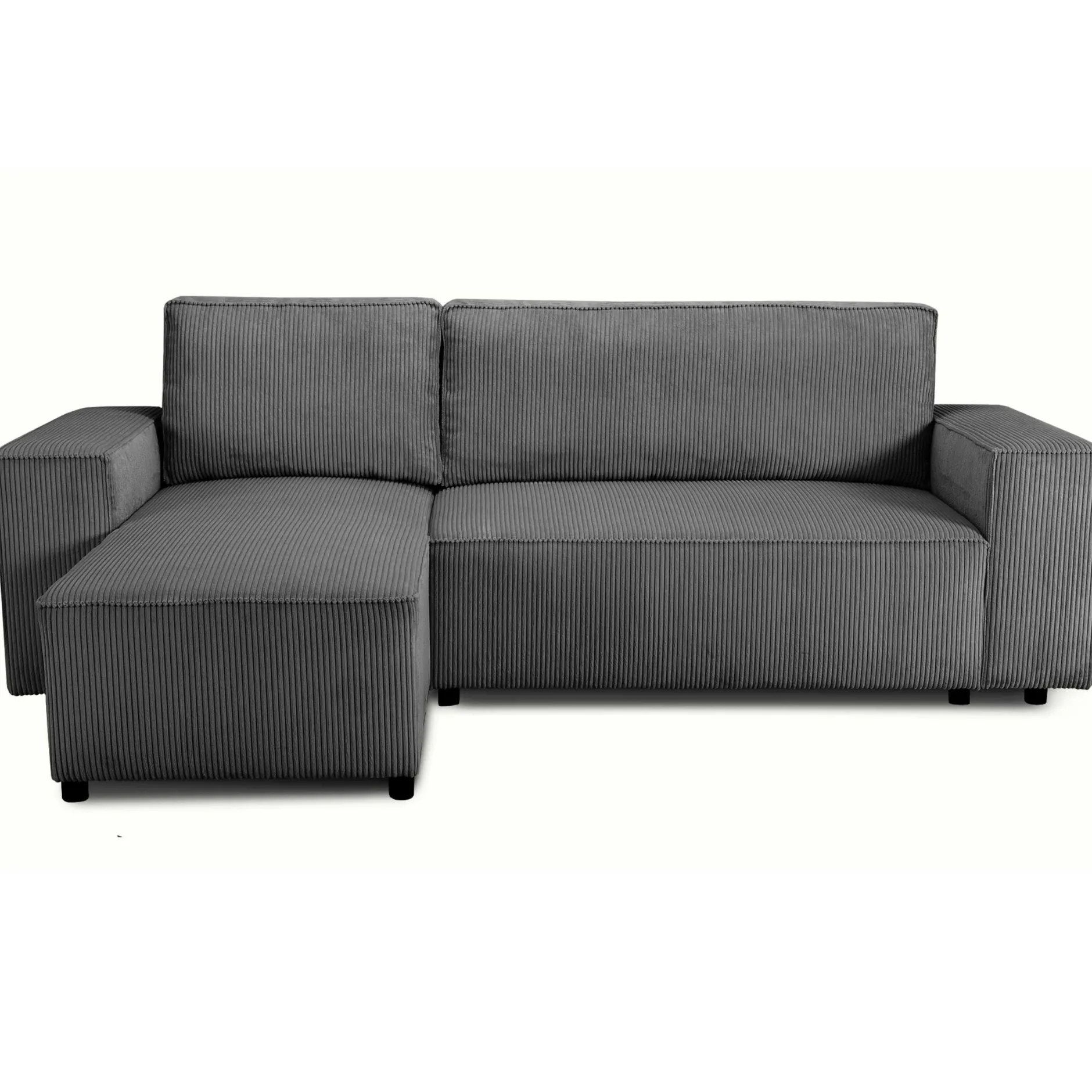 Ecksofa Josh links - mit Stauraum - anthrazit gerippter Samt