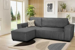 Ecksofa Josh links - mit Stauraum - anthrazit gerippter Samt