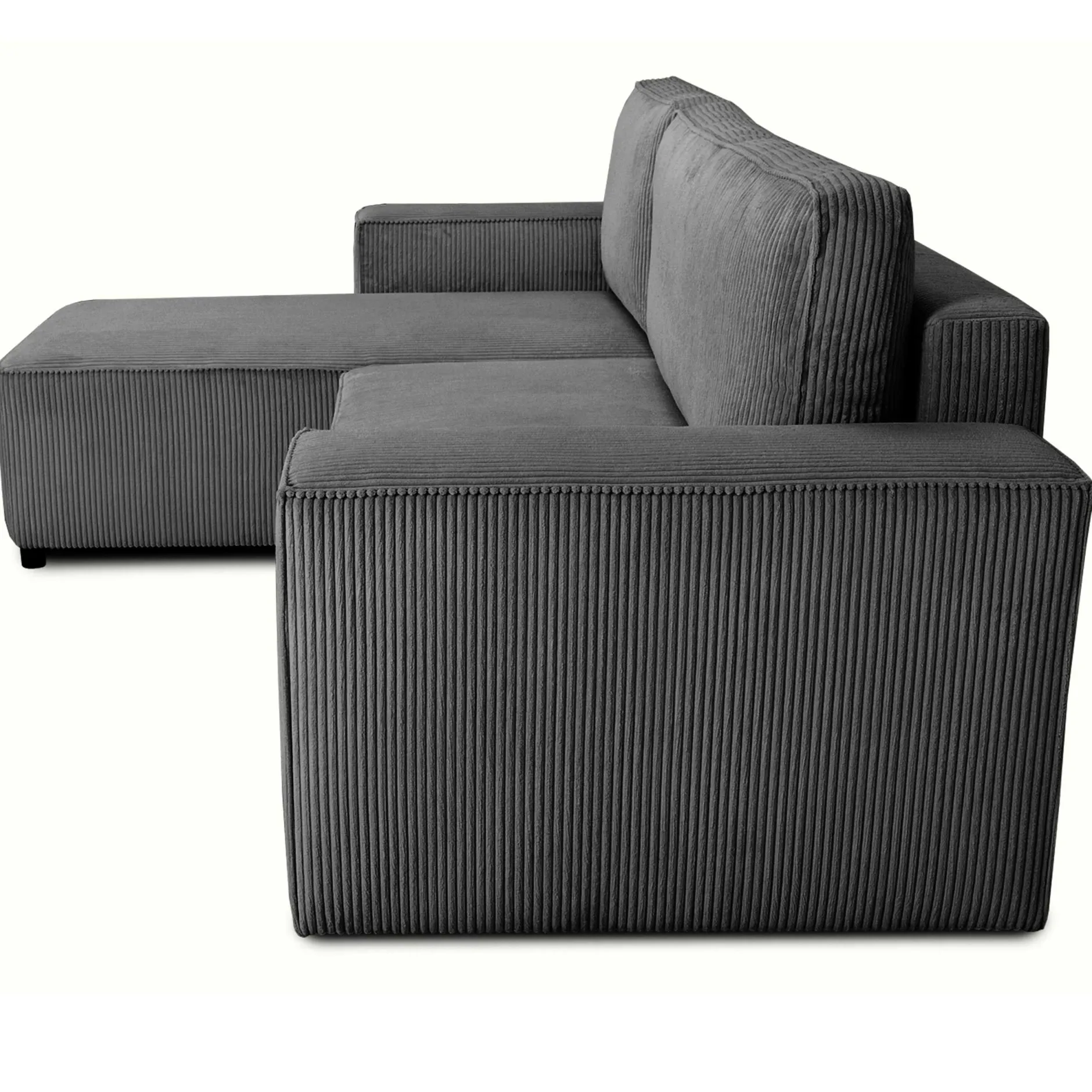 Ecksofa Josh links - mit Stauraum - anthrazit gerippter Samt