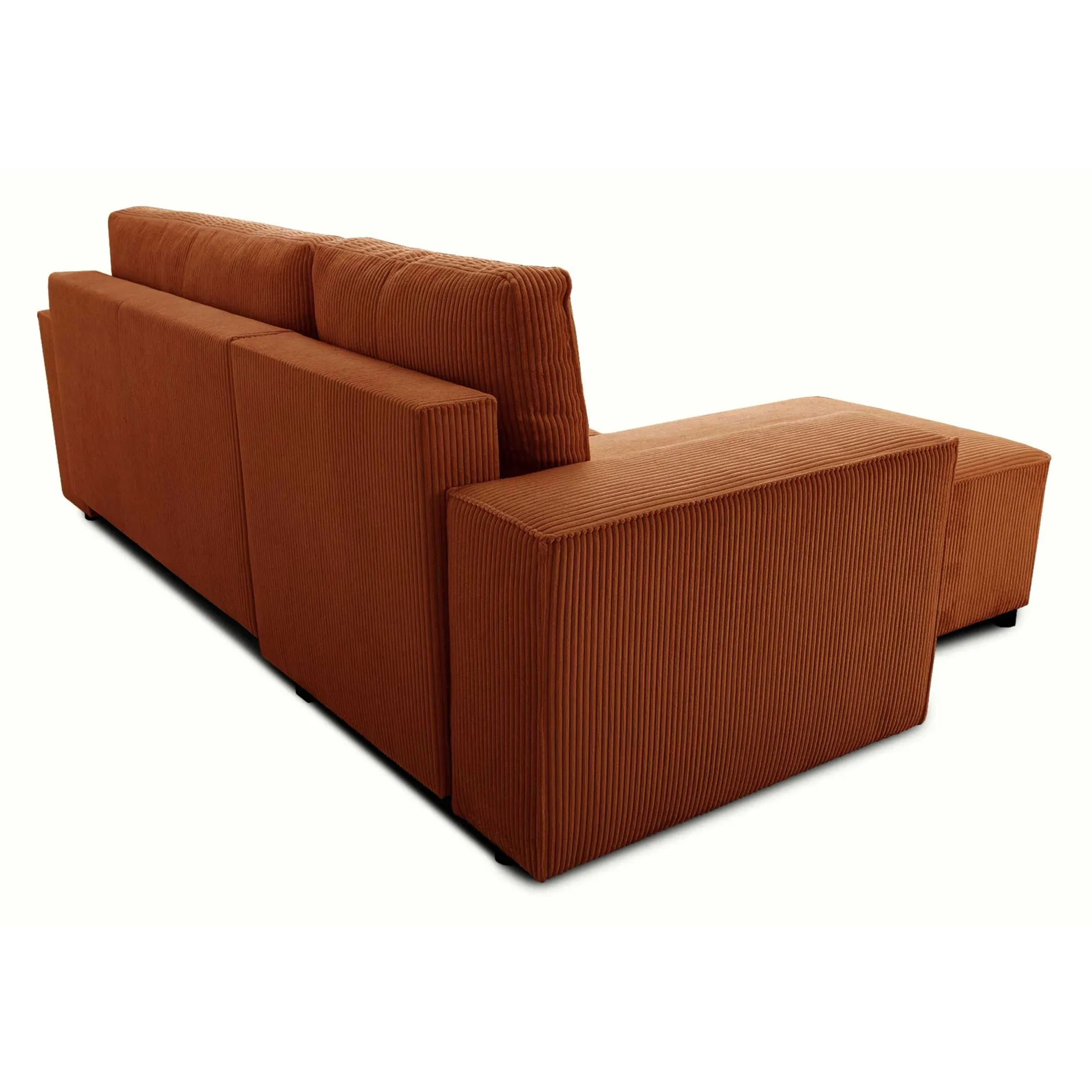 Ecksofa Josh links - mit Stauraum - terracotta gerippter Samt