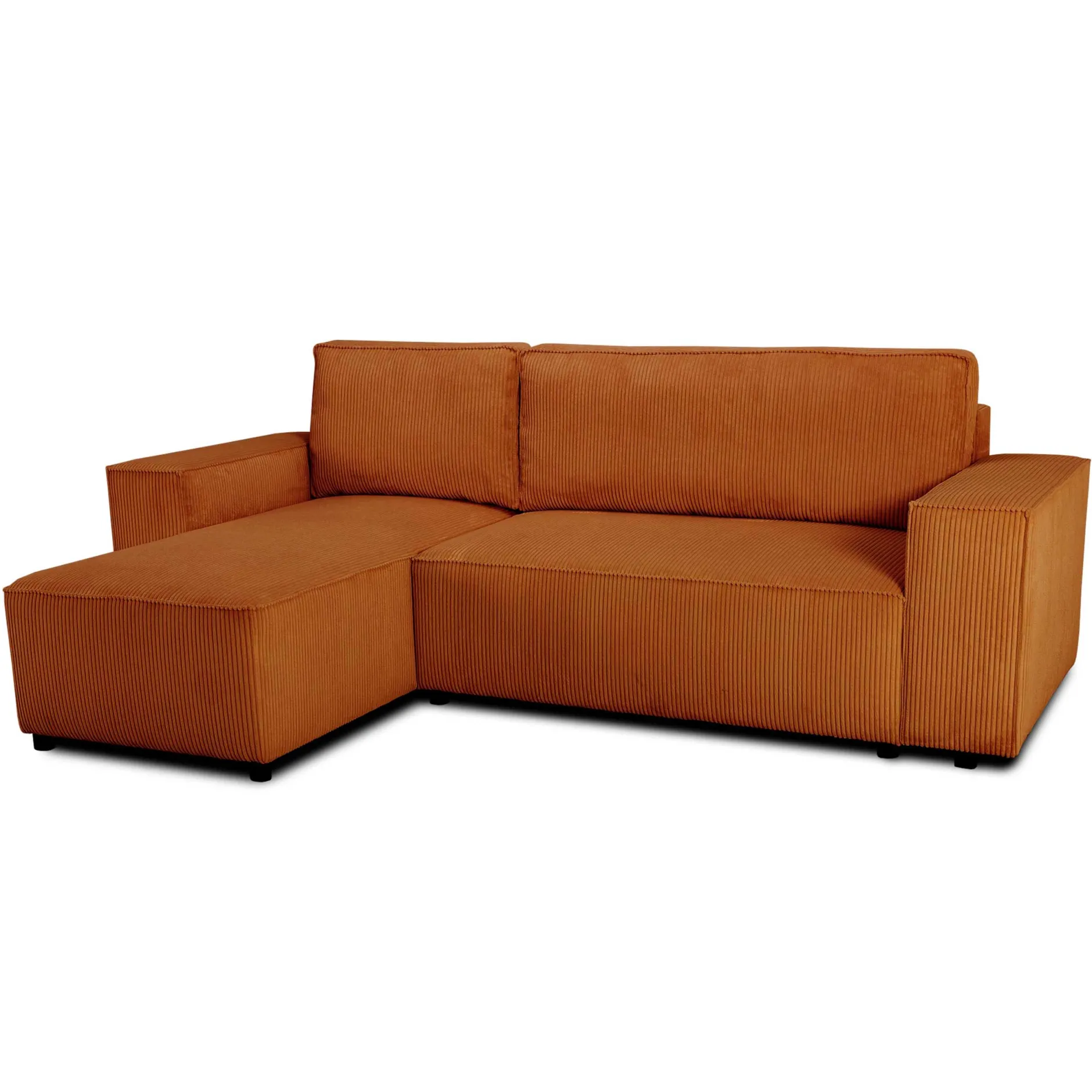 Ecksofa Josh links - mit Stauraum - terracotta gerippter Samt