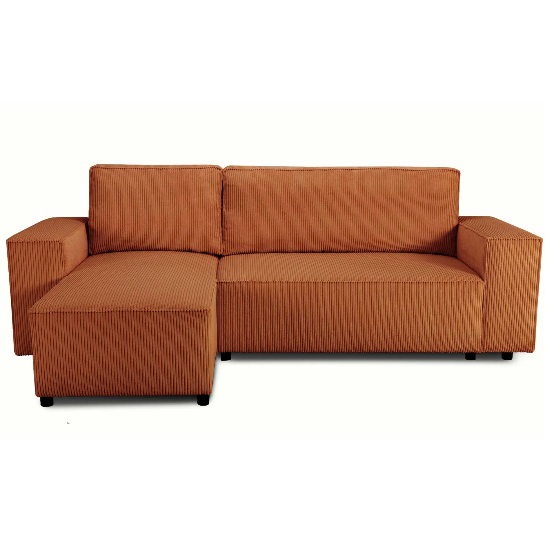 Ecksofa Josh links - mit Stauraum - terracotta gerippter Samt