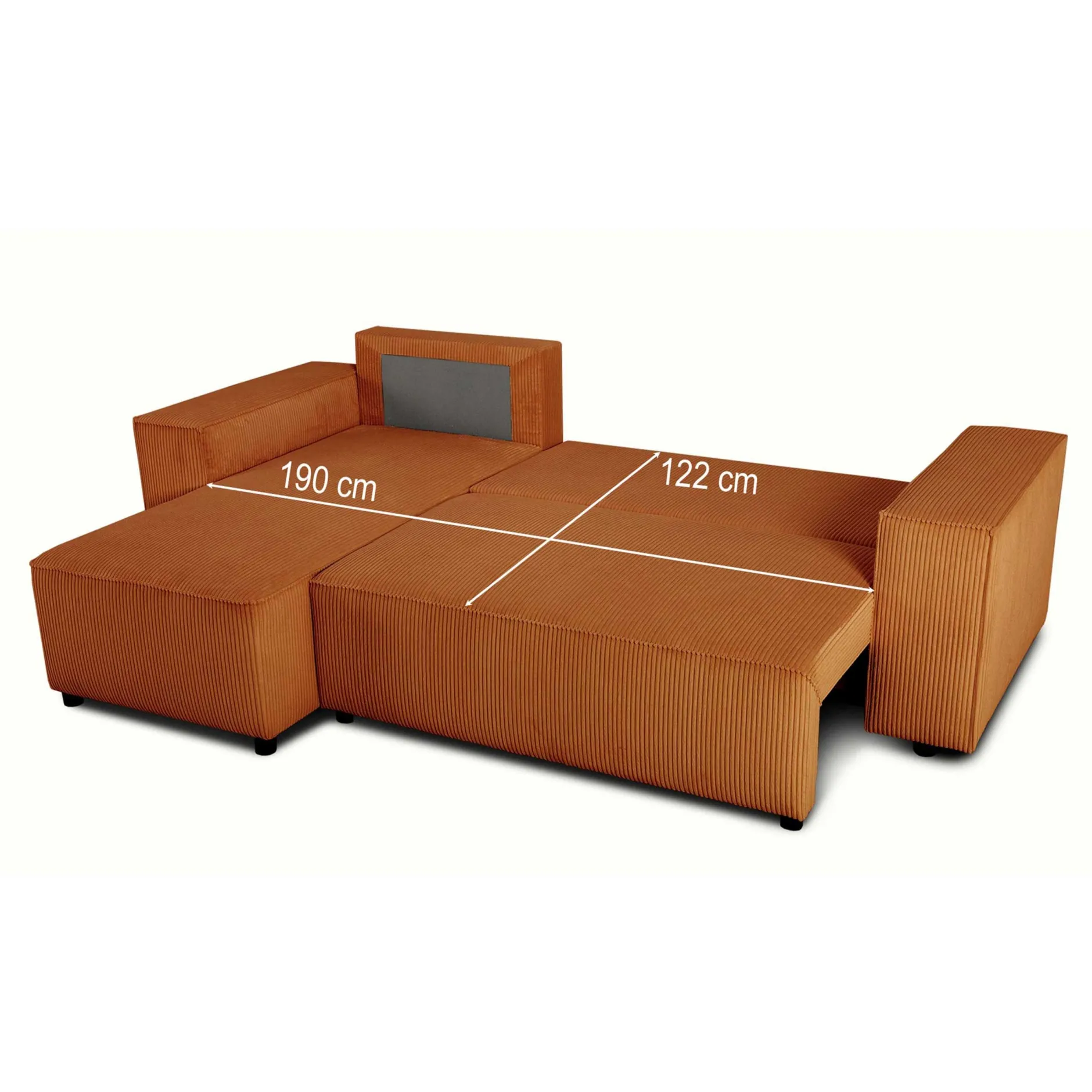 Ecksofa Josh links - mit Stauraum - terracotta gerippter Samt