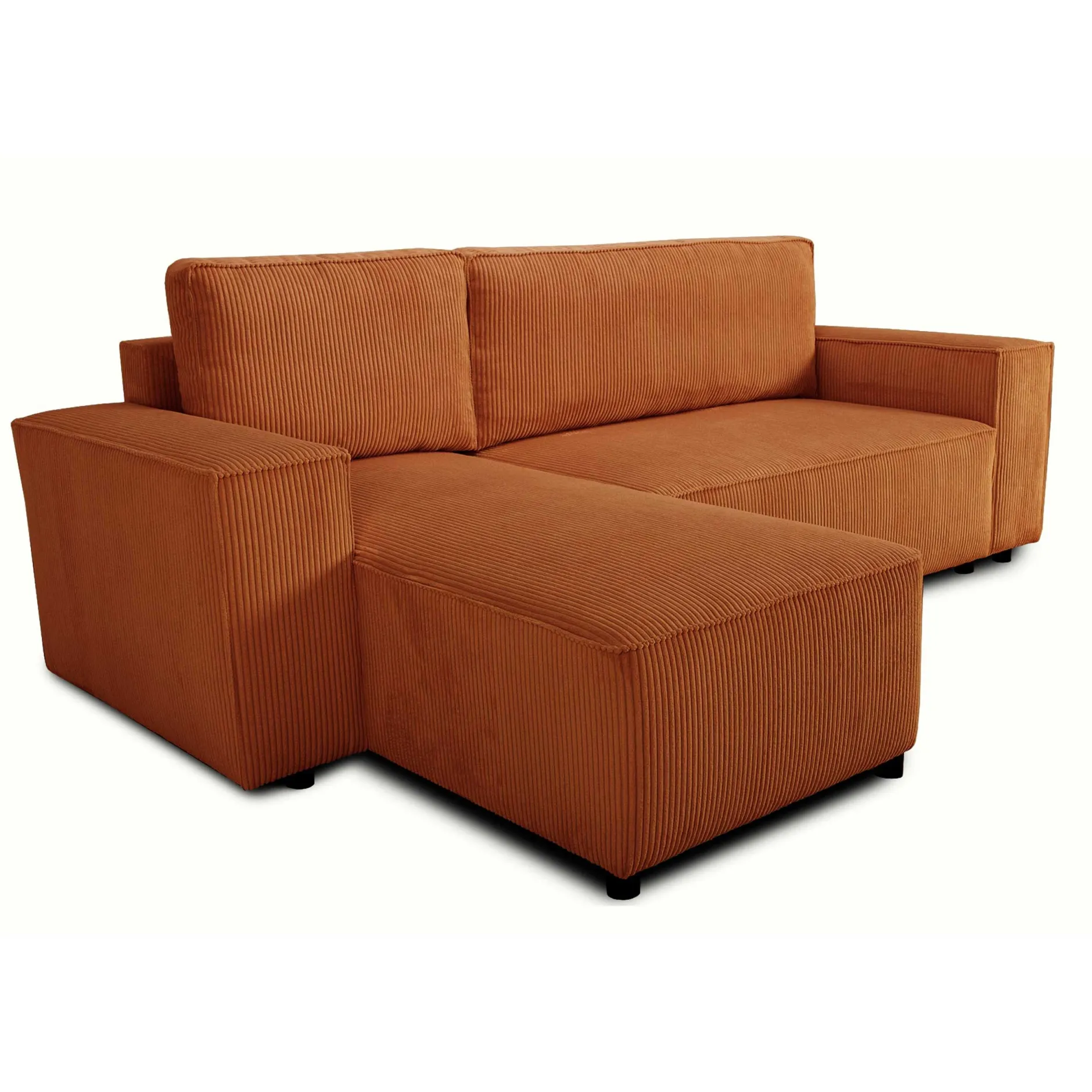 Ecksofa Josh links - mit Stauraum - terracotta gerippter Samt