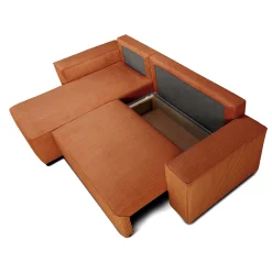Ecksofa Josh links - mit Stauraum - terracotta gerippter Samt